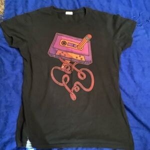 Black T-Shirt with Retro Cassette Design